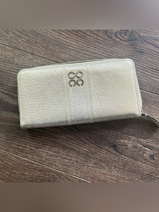 Coach Handbags - Coach Authentic Metallic Gold Zip-Around Wallet with Silver  Logo Accent